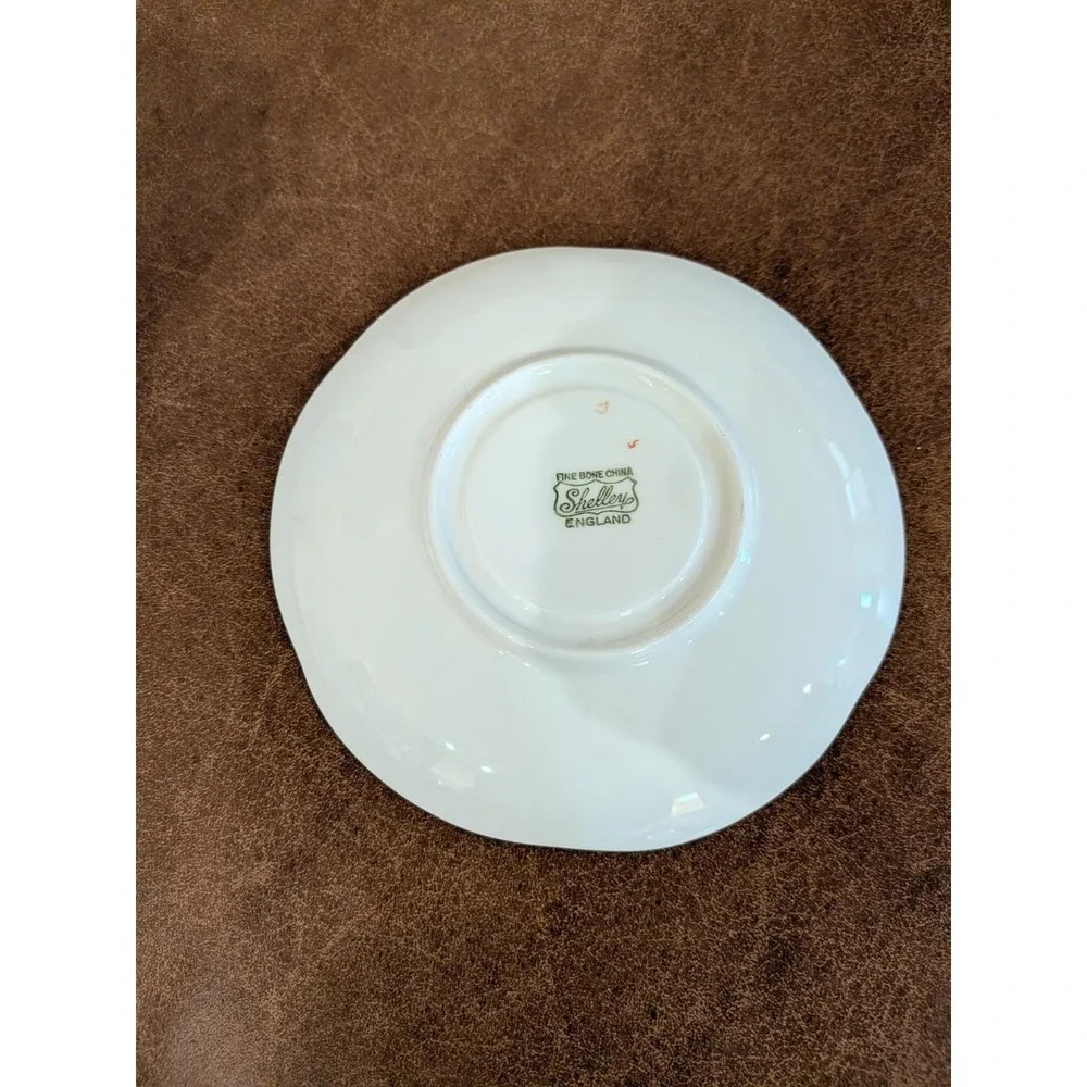 Shelley England Dainty Green Polka Dot Teacup and Saucer Fine Bone China 13748